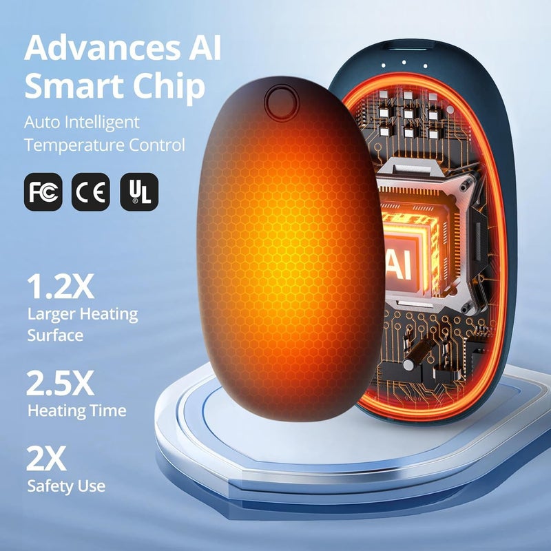 FancyOct Upgrade 20H Heating Time AI Hand Warmers Rechargeable 2 Pack, Rechargeable Hand Warmer,6000mAh Portable Pocket Heater, Golf Accessories, Camping Essentials, Gifts for Men, Women, Camping, Hunting - Image 4
